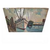 36x24 Docked Fishing Boats Oil Painting