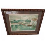 Framed Harbor Scene Print, 26x20 Inches