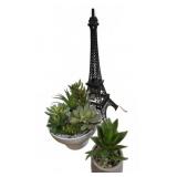 Eiffel Tower Model, Faux Succulents, Woodedn