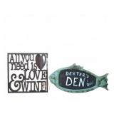 Decorative Metal Sign and Fish Chalkboard