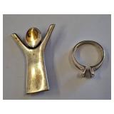 Georg Jensen Sterling Pin and Ring Set Marked 925