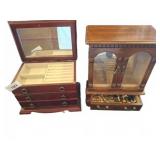 Two Wooden Jewelry Boxes with Contents