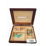 Costume Jewelry Lot in Wood Box