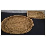 2 Woven Wicker Trays with Handles
