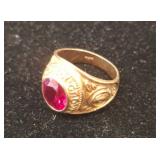 10K Gold Class Ring with Red Gemstone