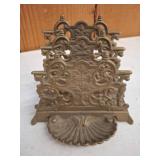 Ornate Brass Letter Holder with Shell Tray
