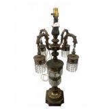 35in Ornate Brass Lamp with Crystal Prisms