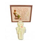 Framed Needlework Poem and Novelty Doll