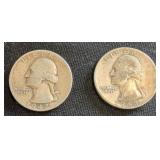 1942 S and 1949 S Washington Silver Quarters