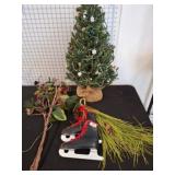 Holiday Decor Lot with Tree and Skates