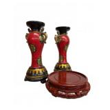 Chinese-Style Red Vases with Stand