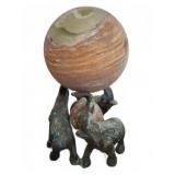 Stone Globe with Three Metal Elephants Base