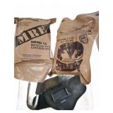 Military MREs, Vinyl Rain Suit, Knife Sheath