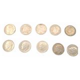 10 Pre-1965 Roosevelt Dimes