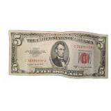 1953B $5 United States Note, Red Seal