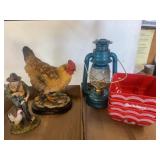 Decorative Figurines, Lantern, and Bowl Set