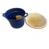 Colander, Enamel Basin, and Glass Vase Lot
