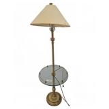 Brass and Glass Floor Lamp with Table, 60 in.