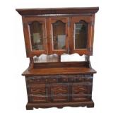 Large Wooden Hutch with Glass Doors, 56x19x76
