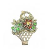 Sterling Silver Floral Basket Pendant with CZ