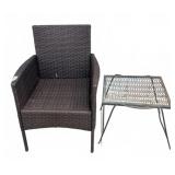 Wicker Armchair and Metal Side Table