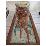 Glass Jar of Polished Stones and Fish Mosaic