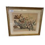 Framed Floral Engraving by J. Baptiste, 26x23