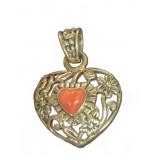 Sterling Silver 925 Heart Pendant with Coral