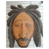 Carved Wood Wall Mask With Textured Hair