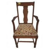 Wooden Armchair with Floral Upholstered Seat