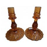 Amber Glass Candle Holders