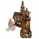 Porcelain Angel Hinged Boxes and Metal Figur,