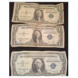 Three Silver Certificate $1 Bills, 1935E &  2
