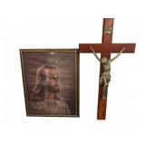 Religious Framed Jesus Print and 21" Crucifix