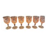 6 Pink Depression Glass Goblets