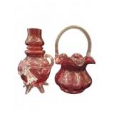 Cranberry Glass Vase and Basket