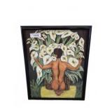 Framed 17x21 Painting of Nude with Calla LilI