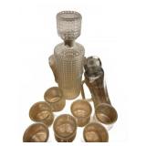 Glass Decanter, Six Shot Glasses, and Coke Tm