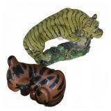 Ceramic Tiger Figures and Pink Piggy Bank Lot