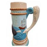 15" Porcelain Whale Handle Nautical Stein