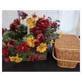 Wicker Basket With Faux Flower Arrangement
