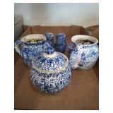 Blue and White Spongeware Pottery Set