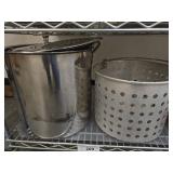 Two Stainless Steel Stock Pots and Metal Str