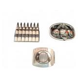 Three Decorative Metal Belt Buckles