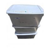 Three Plastic Storage Totes With Lids