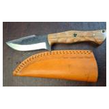 Fixed Blade Knife with Wood Handle and Sheath