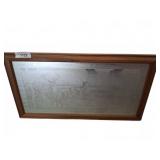 Framed Etched Glass Deer Artwork, 27x15