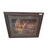 Framed Deer Artwork Signed Scoggins, 33x28