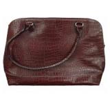 Burgundy Croc-Embossed Shoulder Bag