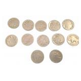12 Buffalo Nickels US Five Cent Coins